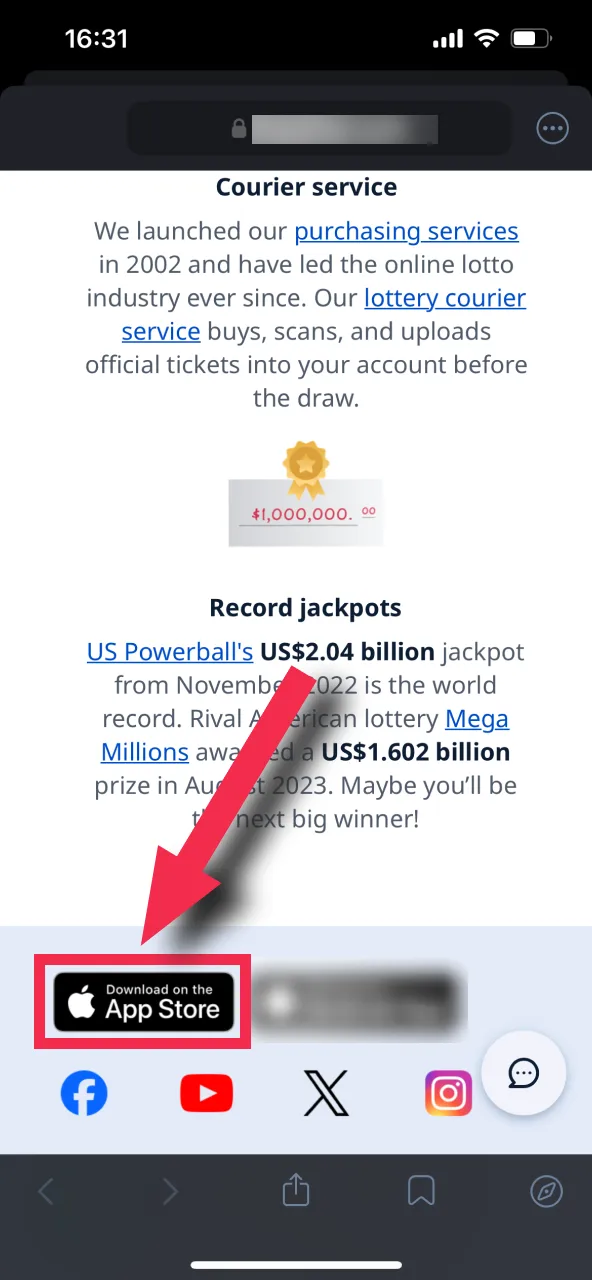 On TheLotter’s website, locate the iOS app button at the bottom of the page.