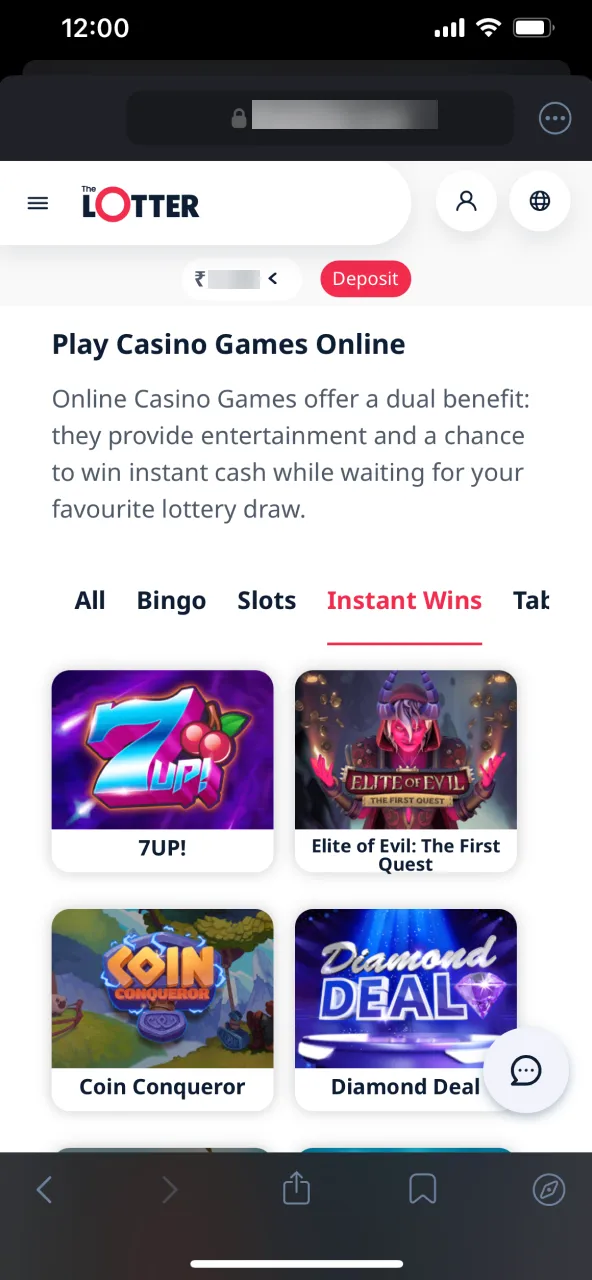 Choose an instant win game that catches your interest on TheLotter Casino.