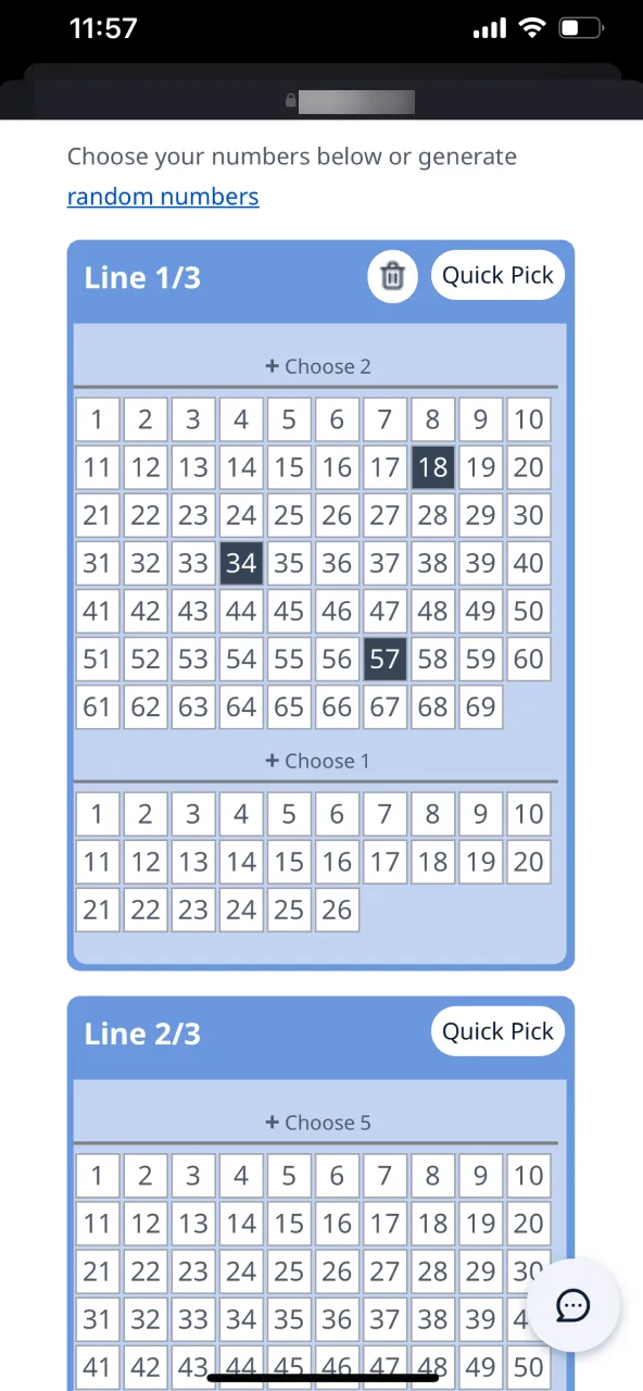 At TheLotter, either select your numbers by hand or click 'Quick Pick' for an instant random set.