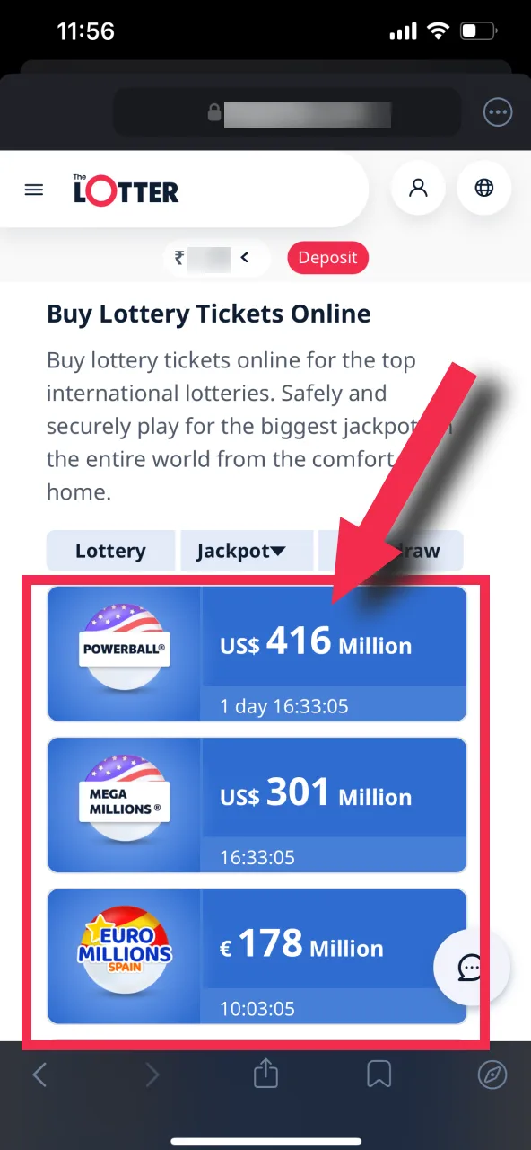 Browse through TheLotter's options and select a lottery to participate in.