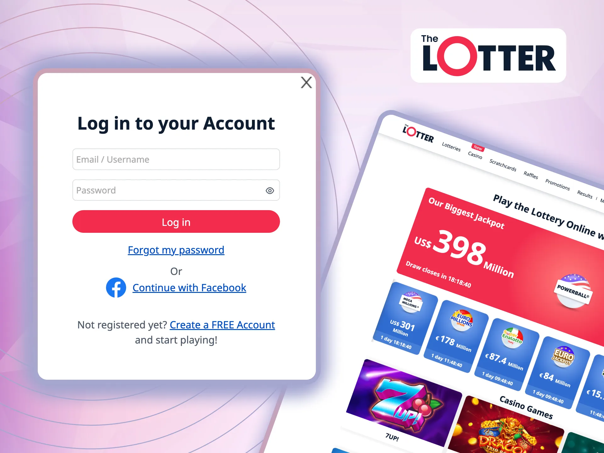 Log in to TheLotter by entering your registered email and password.