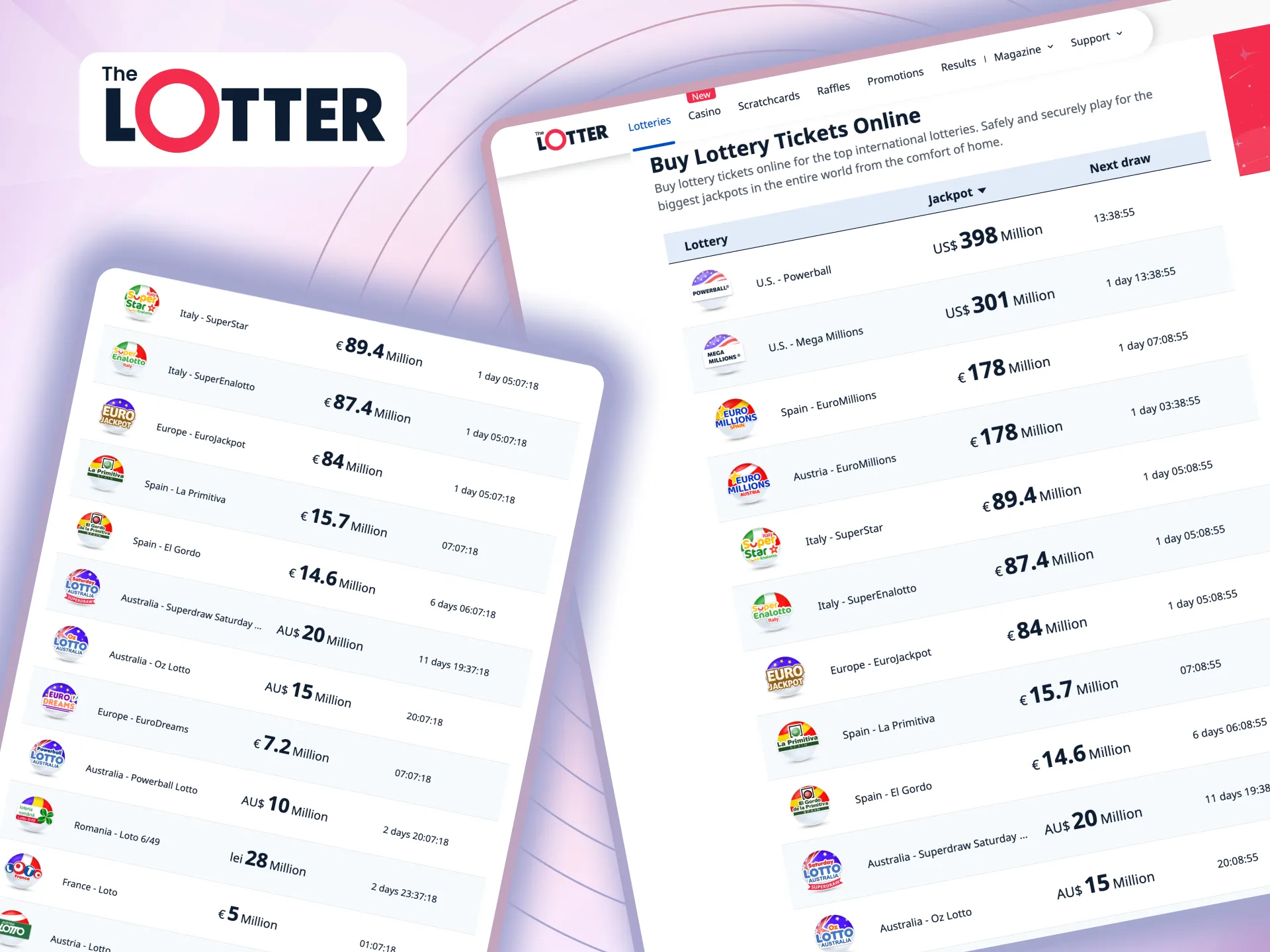 TheLotter lets you buy official tickets for global lotteries securely and conveniently.