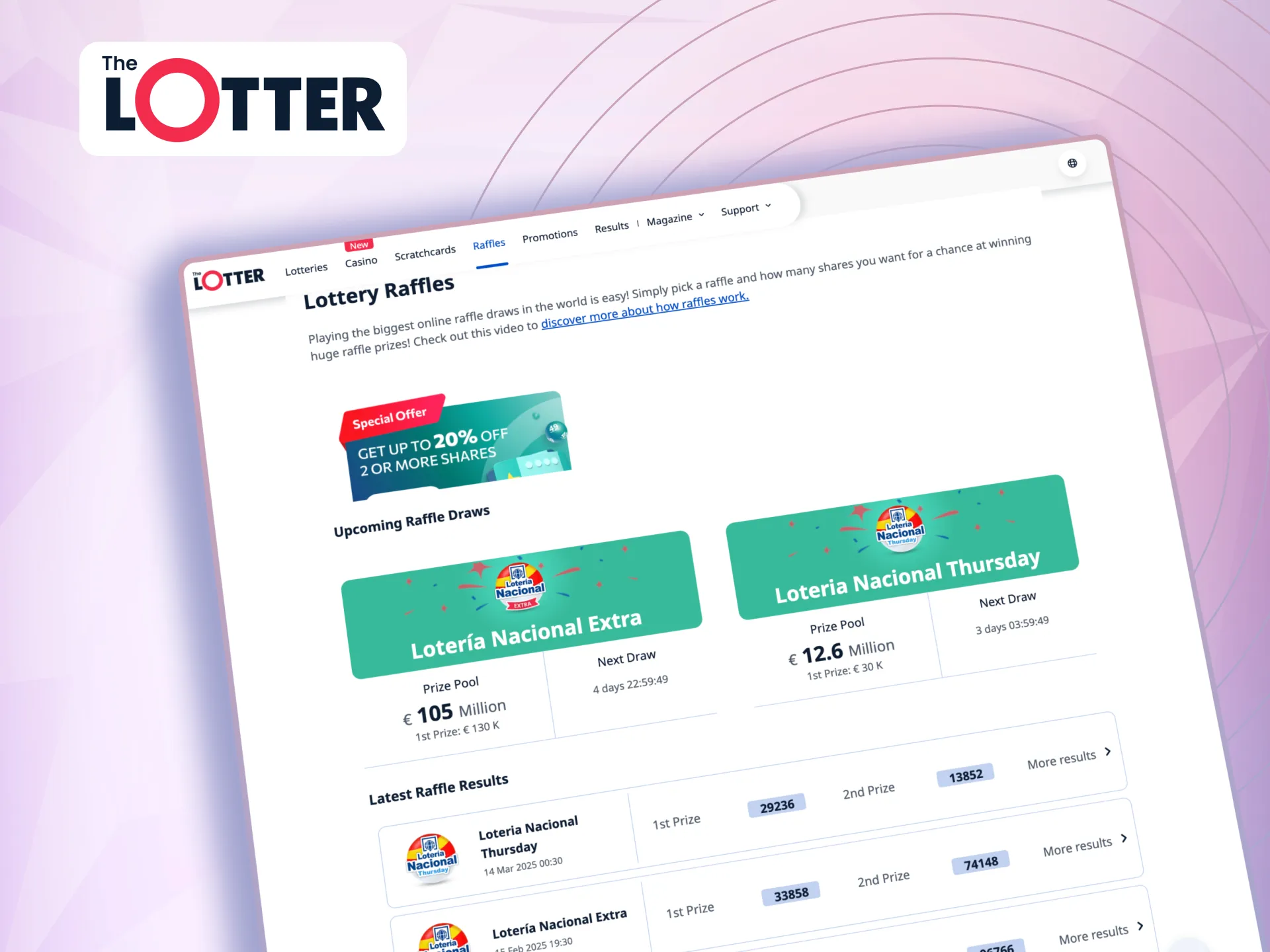 In TheLotter raffles, tickets come with fixed numbers and pre-determined winners.