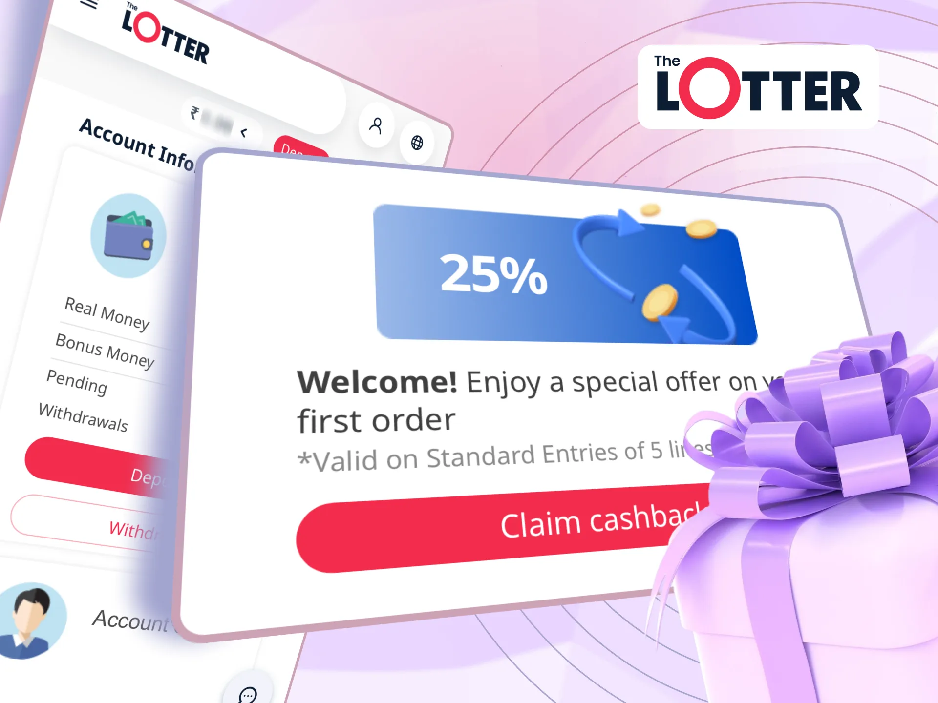 New players on TheLotter can enjoy a cashback bonus on their first deposit for use in casino games.