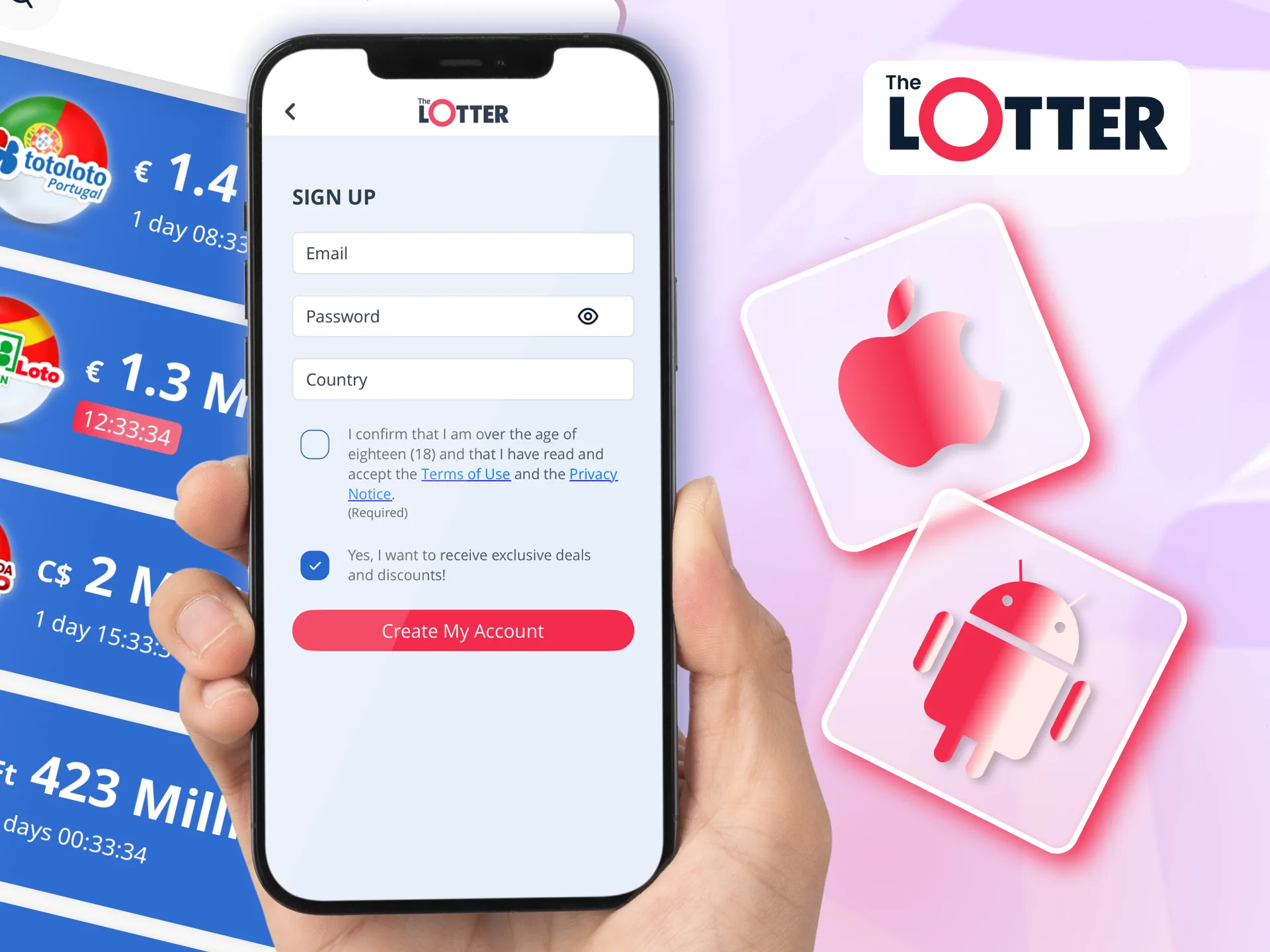 Download TheLotter app, register by filling out your details, confirm, and start playing.