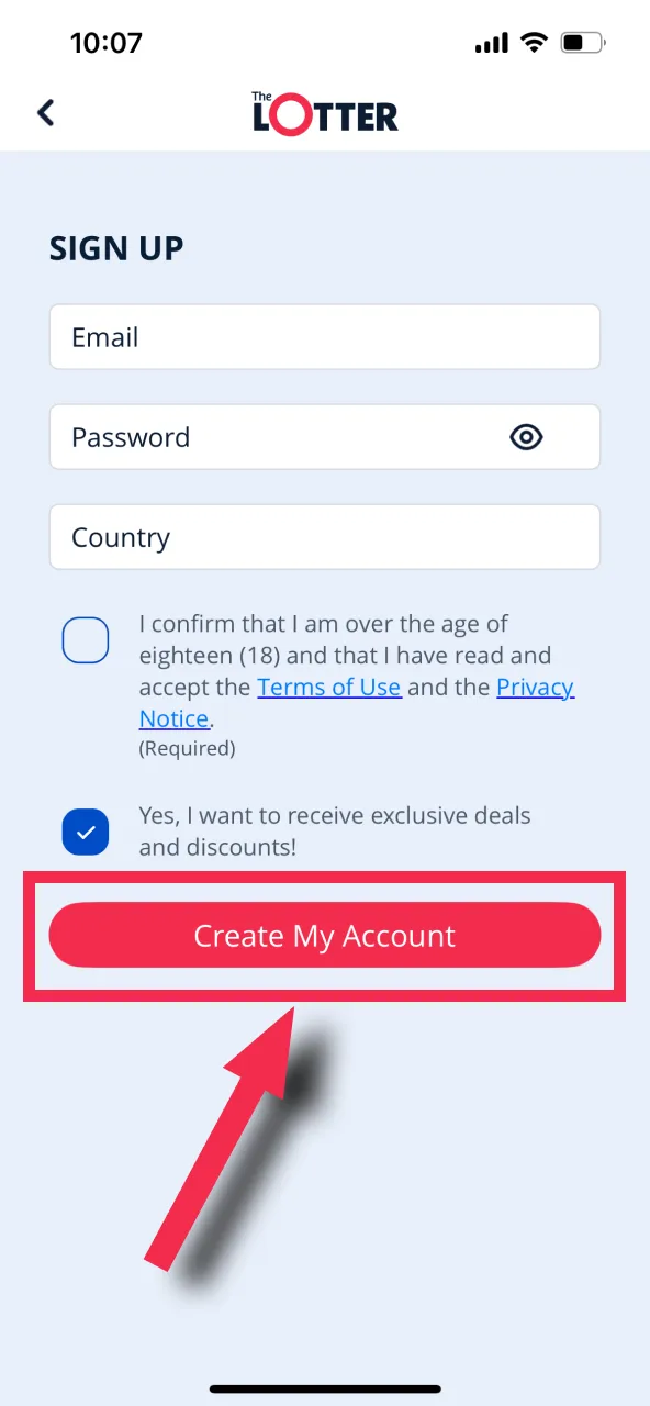 Finalize your TheLotter registration by confirming your details and accepting the platform's terms.