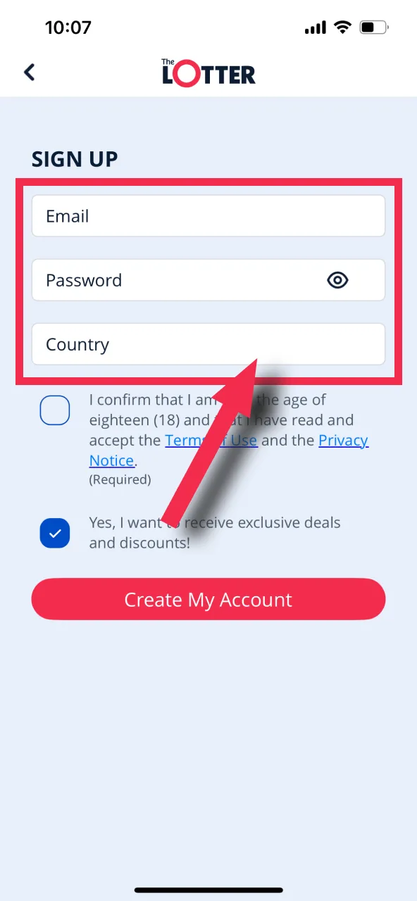 Enter your details on TheLotter.
