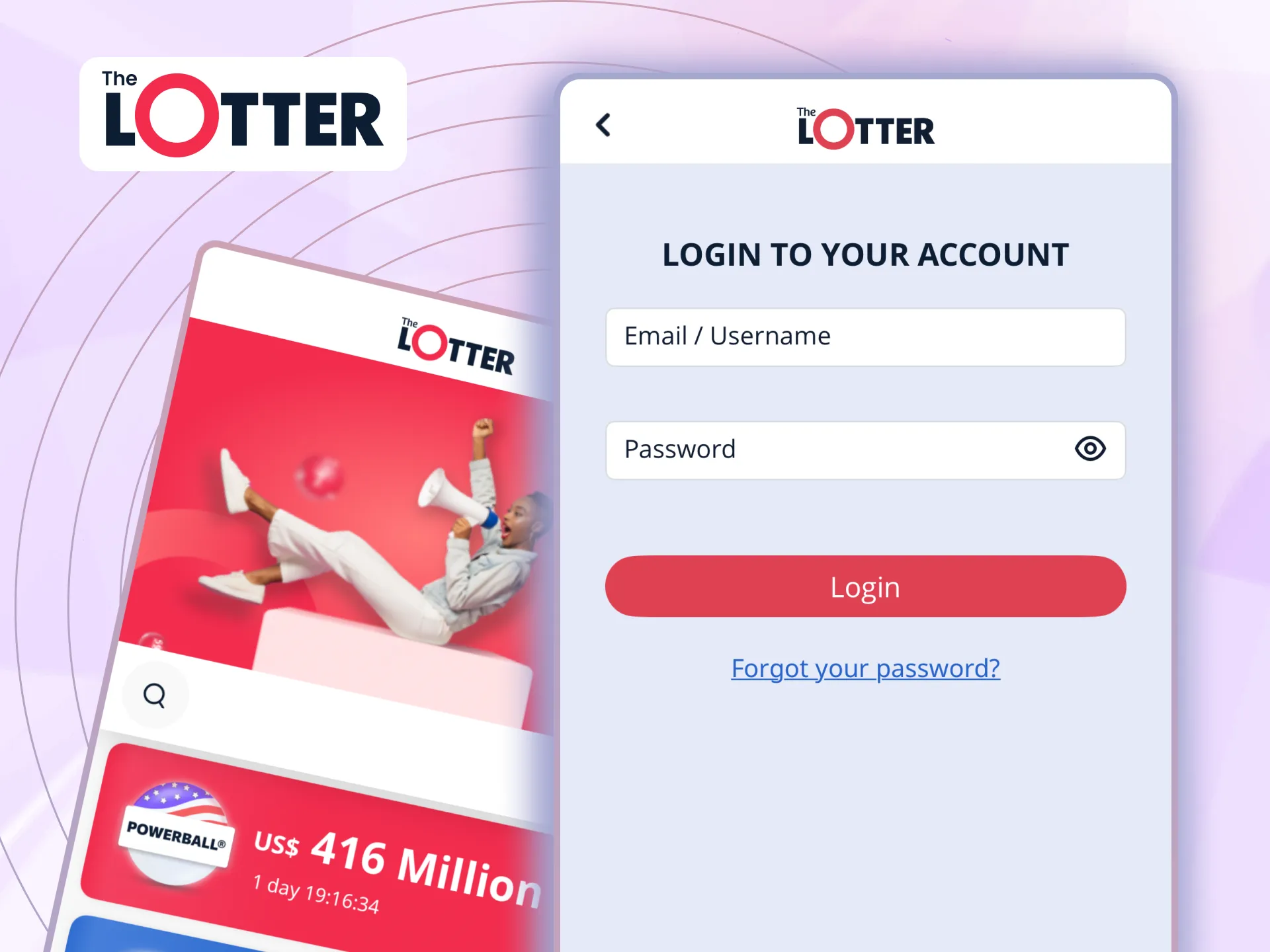 Log in to your TheLotter account by entering your username and password and confirming.