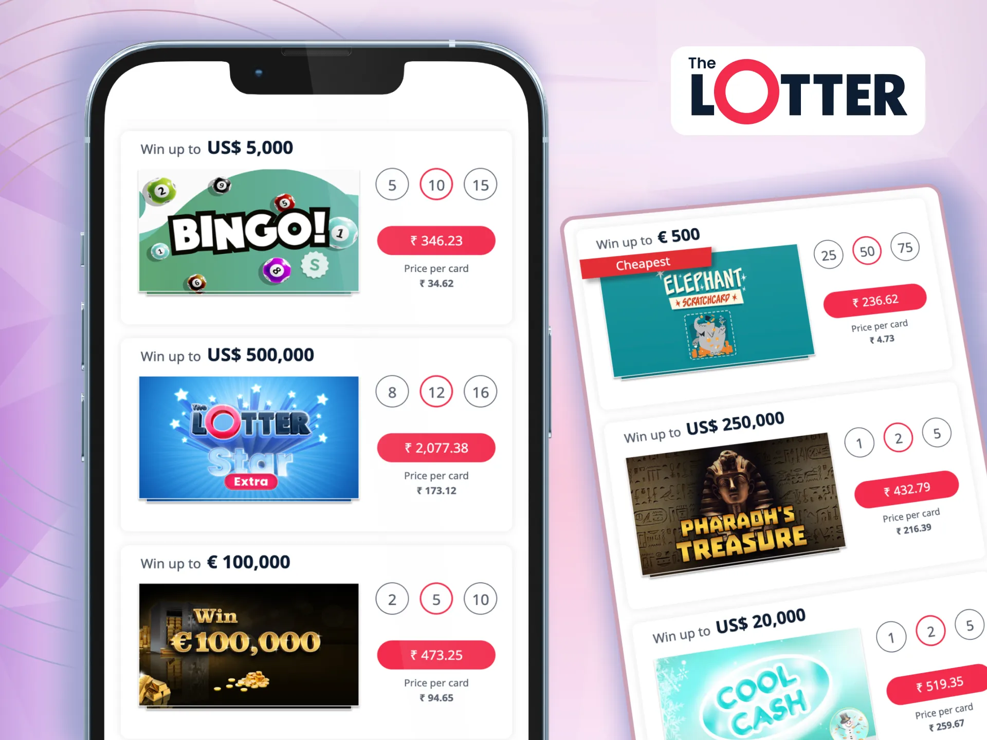 Play scratchcards anytime with TheLotter app for iOS and Android.