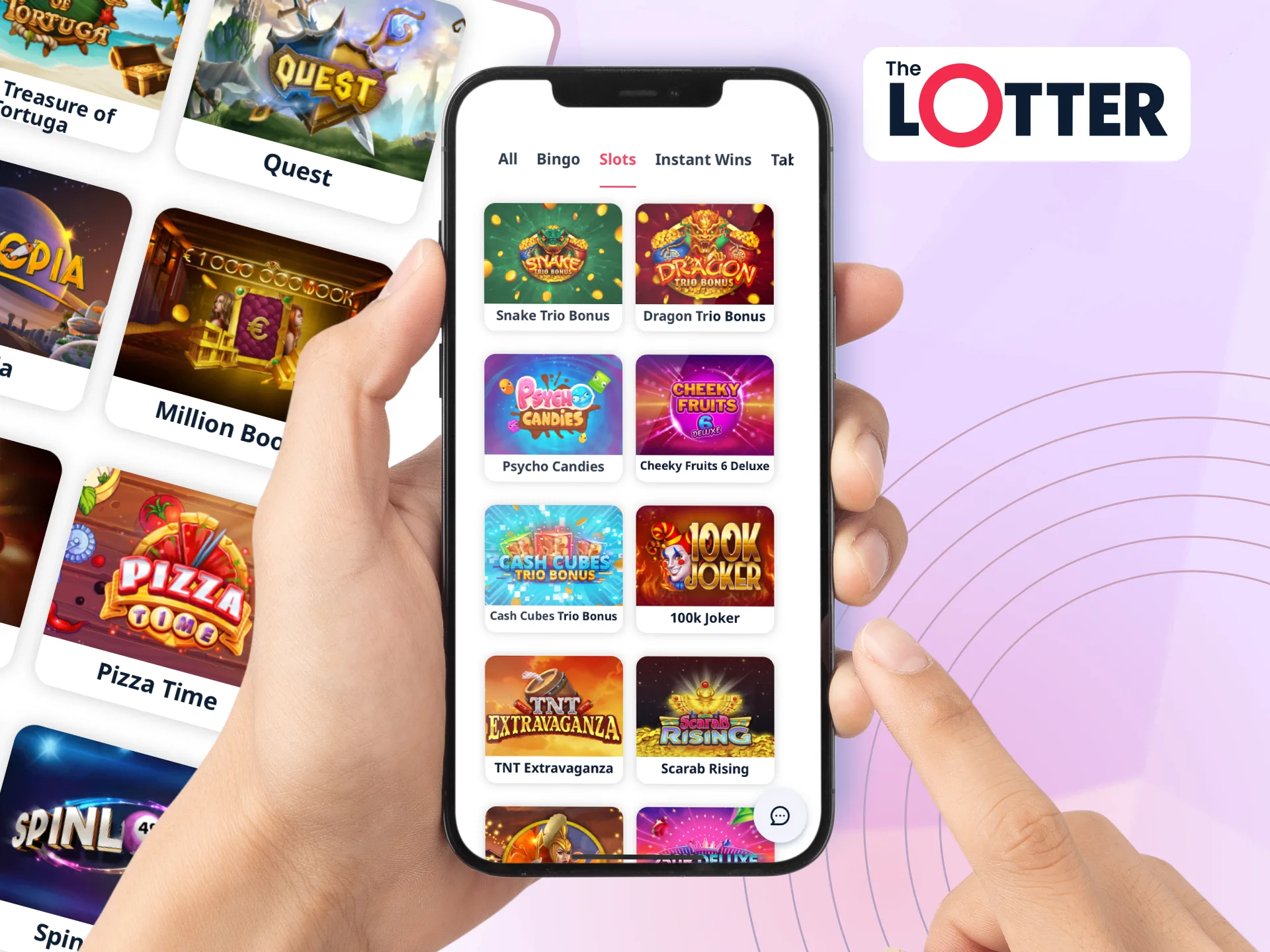 Play slots on TheLotter app, designed for Android and iOS with all functions optimized for mobile screens.