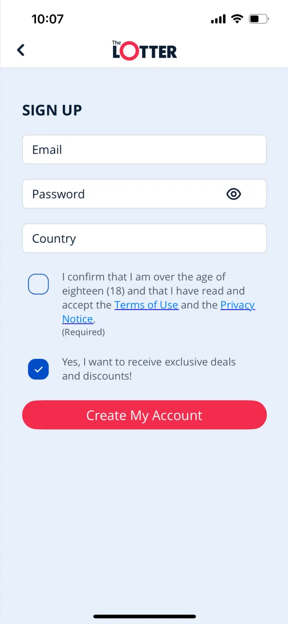 Create your account on TheLotter Casino by opening the site and completing the registration form.
