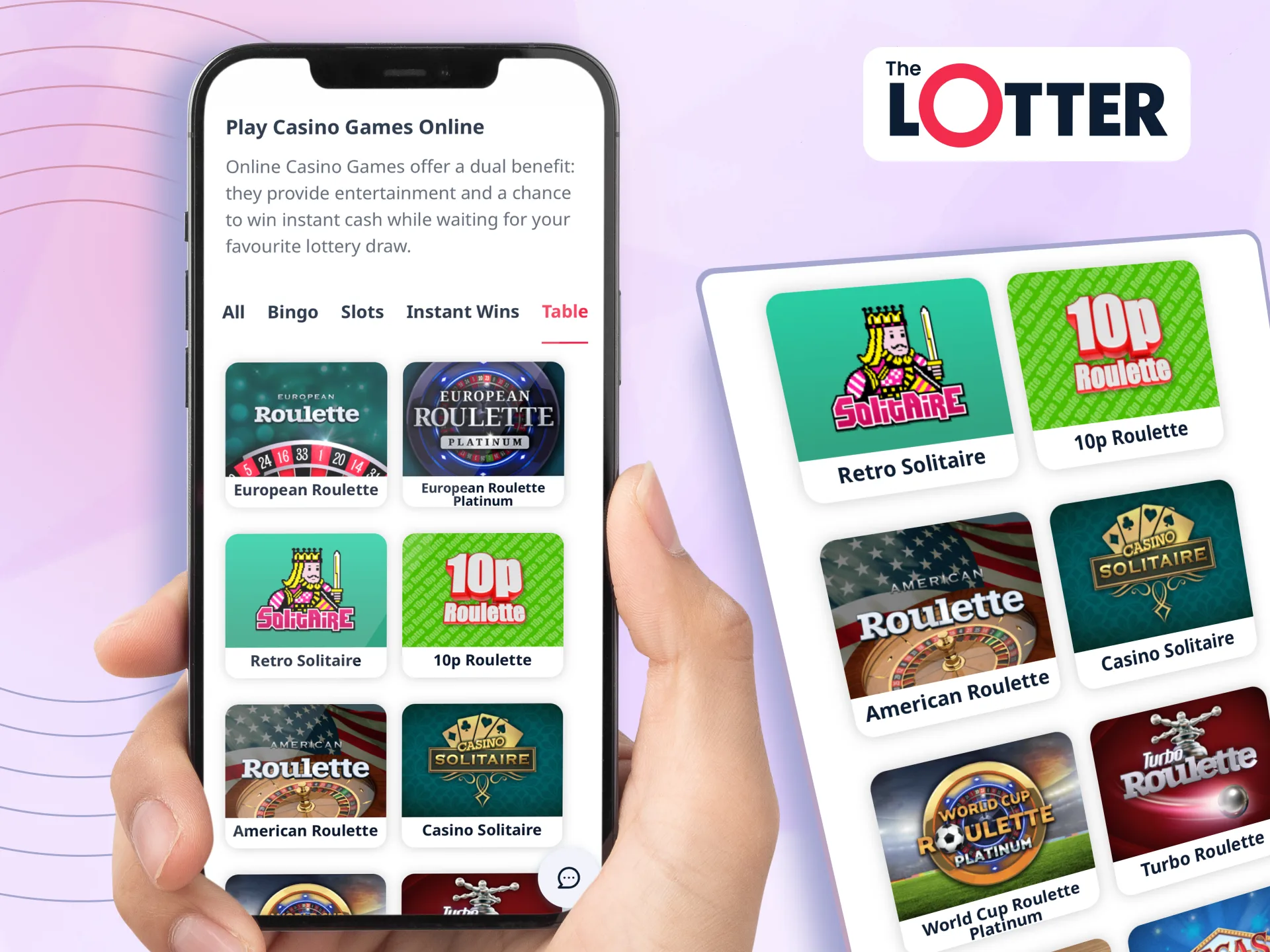 TheLotter app offers seamless access to table games.