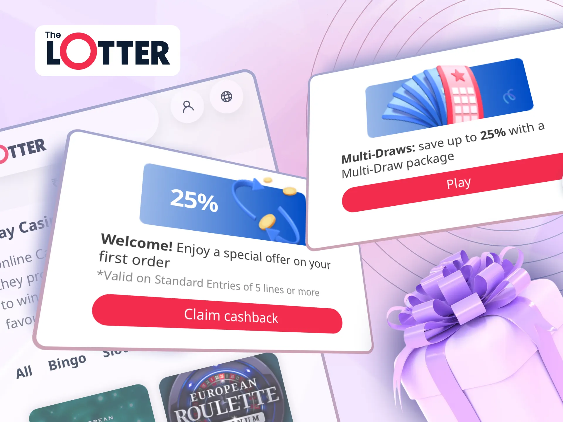 TheLotter offers 25% cashback for new players, VIP discounts of up to 20%, and exclusive tournaments for table games.